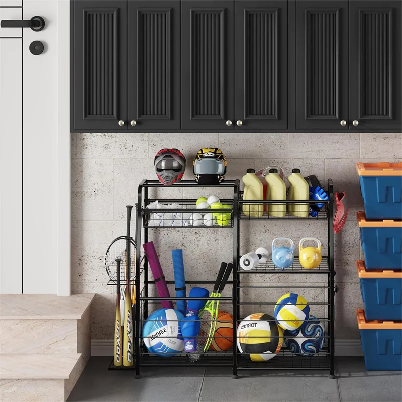 Portaoggetti per palline Sistema organizzatore per garage Palloni da basket per interni ed esterni Palloni da calcio Pallavolo Garage Organizzatore di attrezzature sportive
