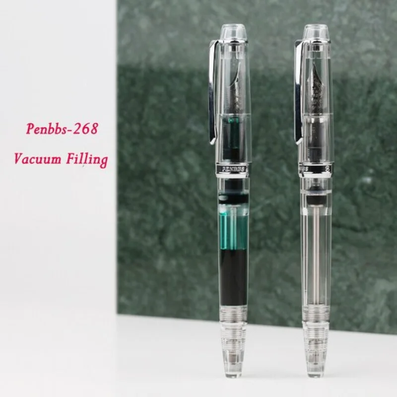 A+ New PENBBS 268 Transparent Vacuum Filling Fountain Pen Resin Iridium Fine 0.5mm