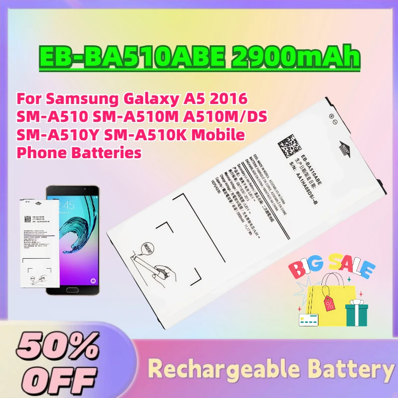 

EB-BA510ABE 2900mAh 3.85V Battery for Samsung Galaxy A5 2016 SM-A510 SM-A510M A510M/DS SM-A510Y SM-A510K Mobile Phone Batteries