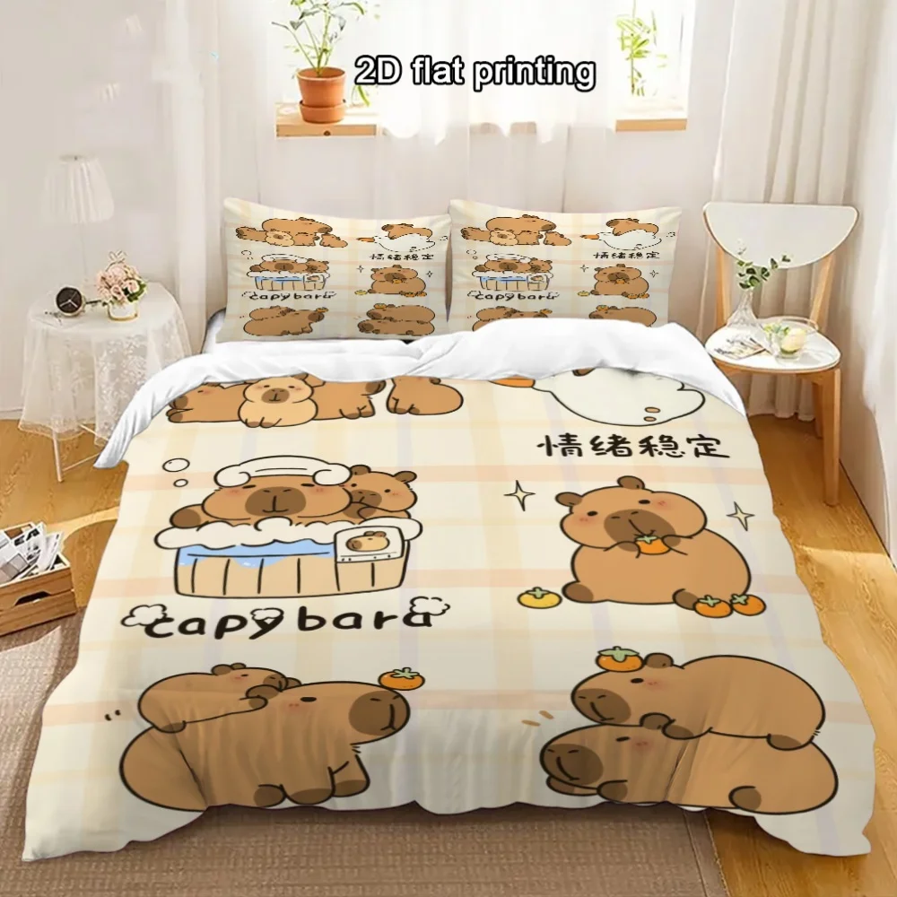 

3pcs Capybara Bedding Set Cartoon Animal Pattern Print Duvet Cover Set Gifts for Kids Teens Bedroom Decor Twin/Single Size