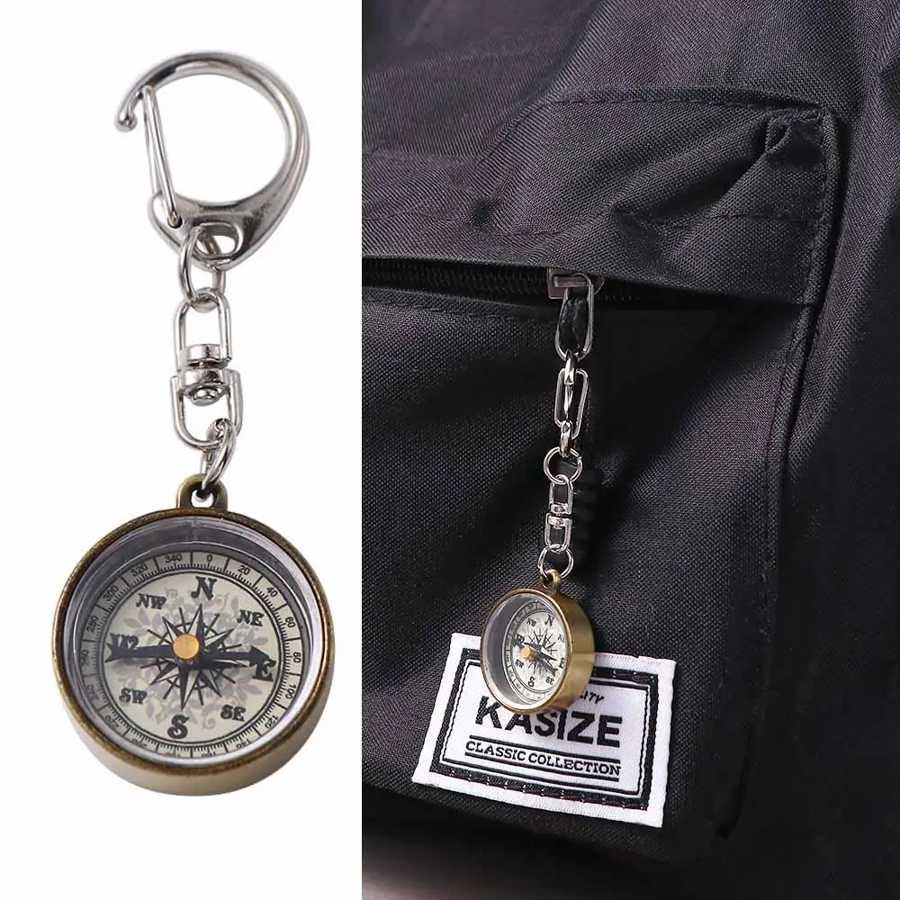 Trekking Vintage Climbing Equipment Zinc Alloy Pendant Keychain Portable Key Ring Mini Compass Camping Compass Pocket Compass