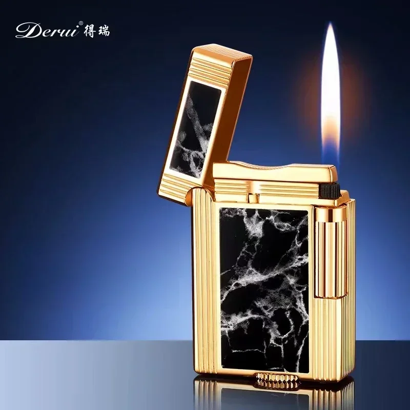 DERUI Metal Four Sides Exquisite Sculpture Loud Voice Butane Gas Lighter Sideslip Grinding Wheel Ignition Lighters Smoking Gifts