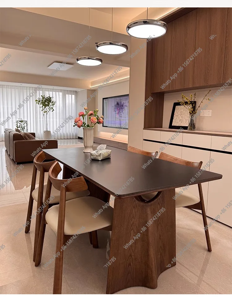 

Solid wood rock slab dining table Small apartment dining table Household medieval dining table Chair A set of Nordic modern simp