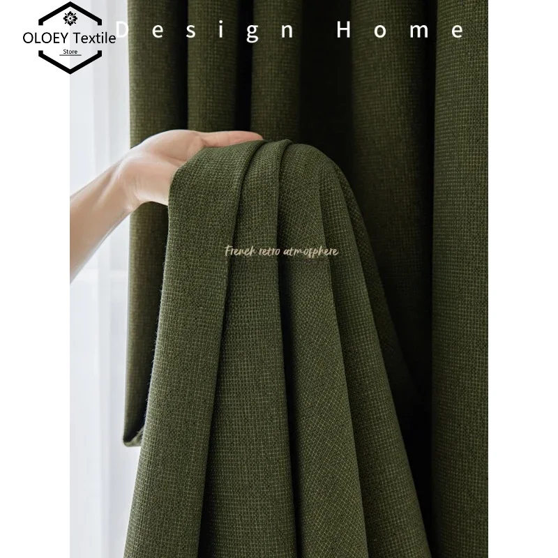 

Vintage Green Blackout Curtains for Living Room Bedroom High-End Sheer Chenille Fabric French American Retro Minimalist Design