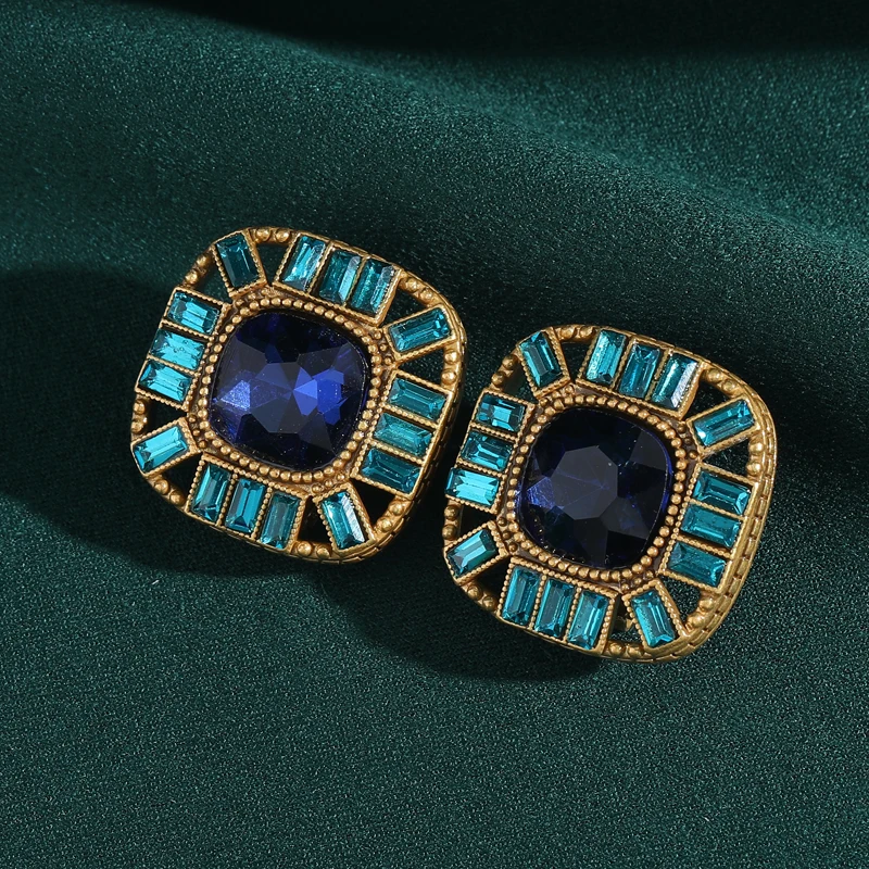 

Vintage Square Crystal Blue Earrings Luxury Zircon Stud Zircon Designer Jewelry Gifts Antique Christmas Wedding 2025 New Trend