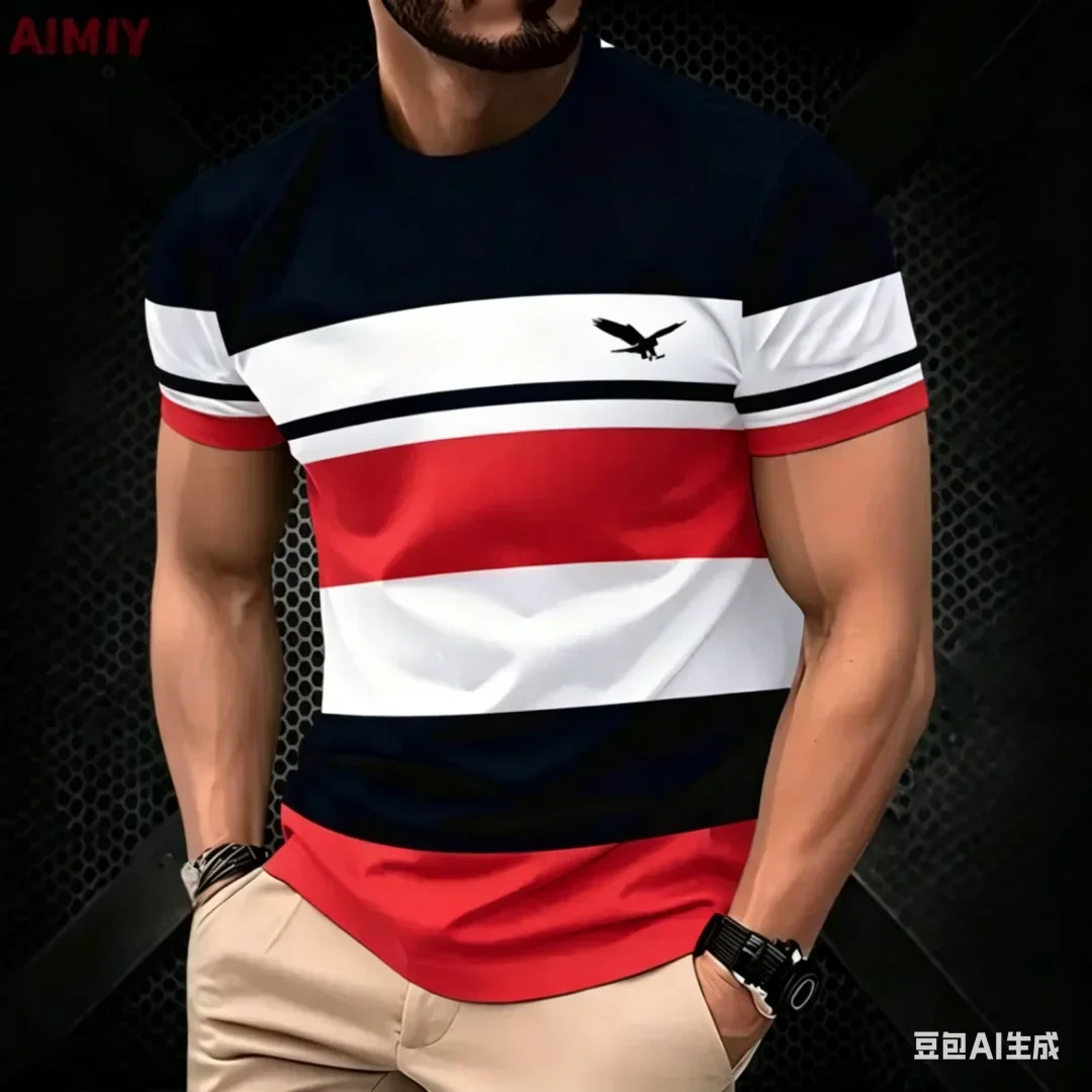 3D-gedrucktes T-Shirt mit Streifen-Geometrie für Herren, Farbverlauf-Grafik-T-Shirts, Sommer, Freizeit, Sport, Kurzarm, Rundhalsausschnitt, Oberteile