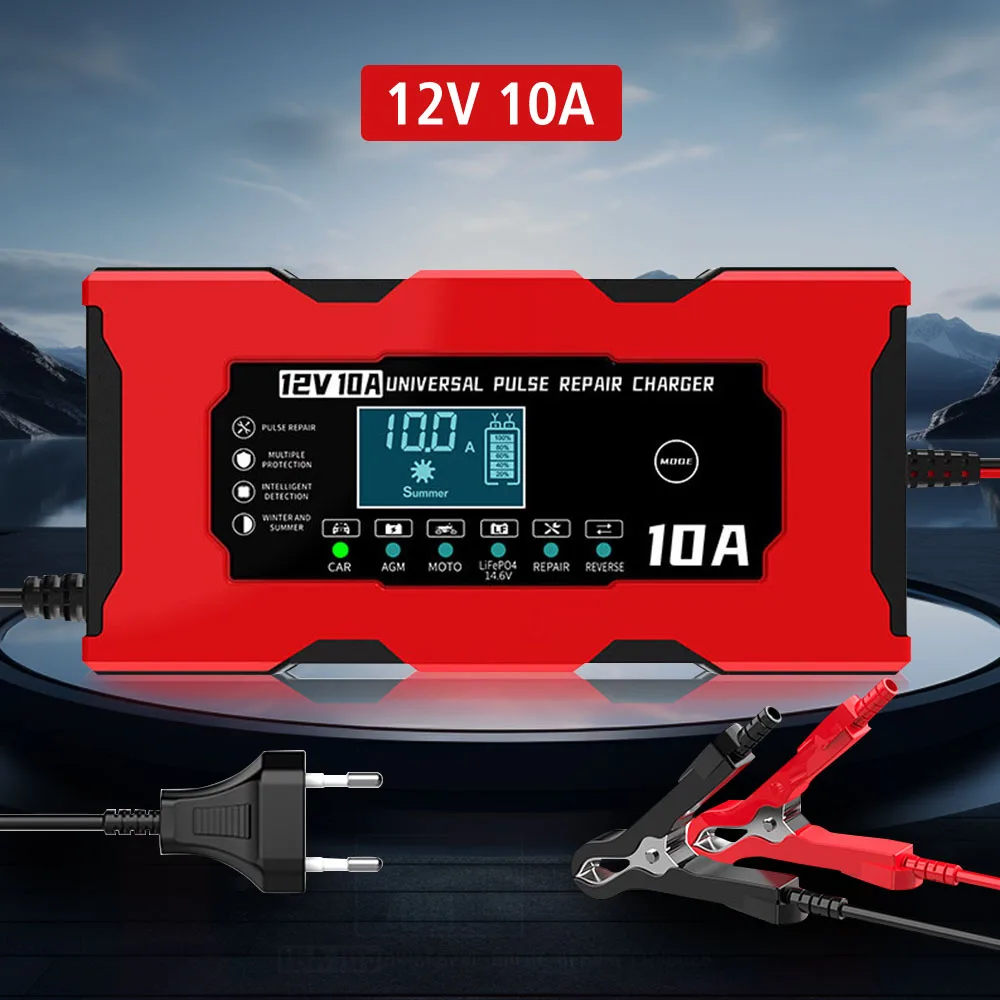 

12V 10A Pulse Repair EU/US Plug Smart Battery Charging Digital LCD Display Car Battery Charger 14.6V 10A Iron Lithium Charger