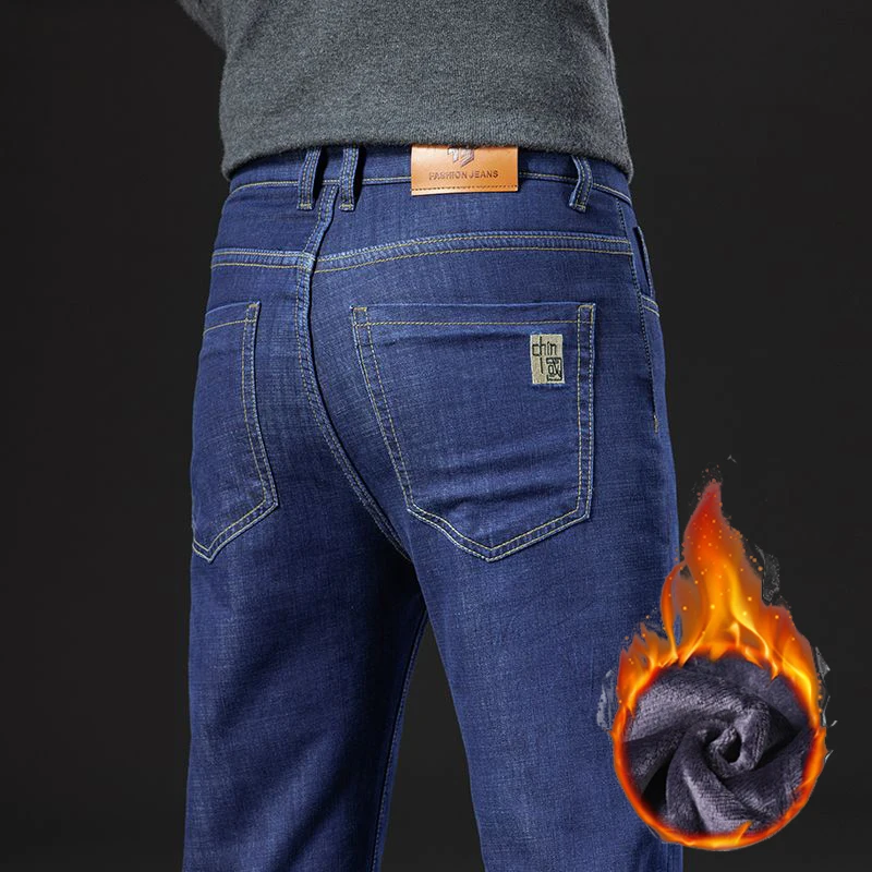 Männer Winter Fleece Gefüttert Verdickte Warme Jeans Männlichen Mode Lose Gerade Denim Hosen Smart Casual Slim Fit Hosen