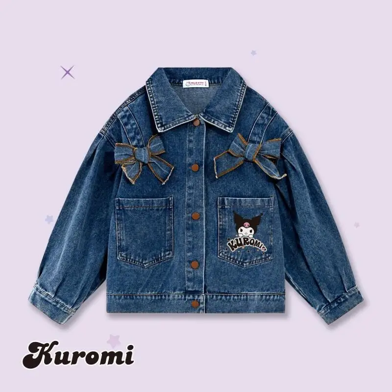 

Hot Sanrio Kuromi Cowboy Coat Girl Spring Autumn Jacket Long Sleeves Tops Child Kawaii Anime Cartoon Fashion New Casual Clothing
