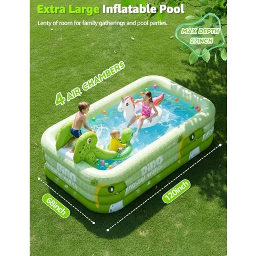 120 Large Inflatable Pool for Backyard Summer Use, 4-Layer Thickened Heavy Duty PVC 0.32mm,Blue, Stronger More Durable Than 3-L