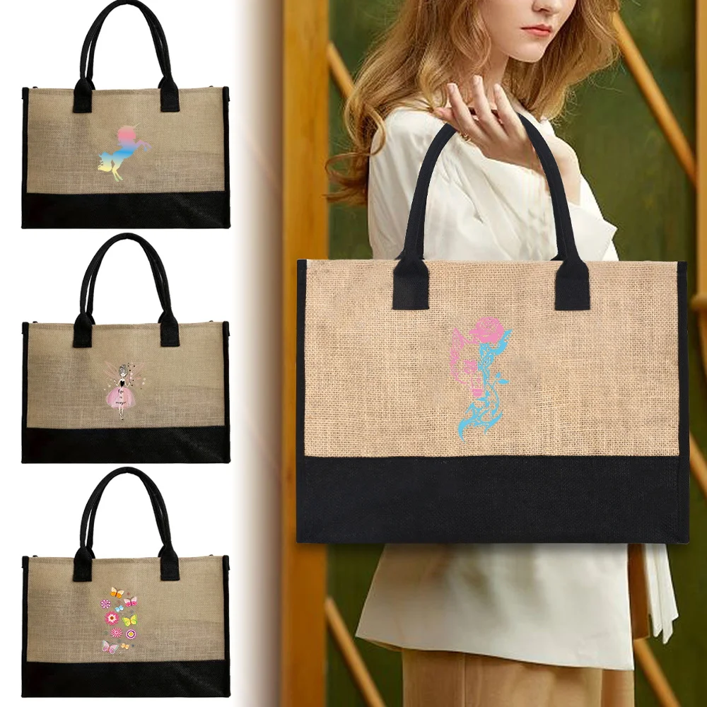 

Lady Tote Bag Waterpoof Jute Bag Printing Color Series Shopper Bag High Quality Canvas Shoulder Bags for Personalize Handbag