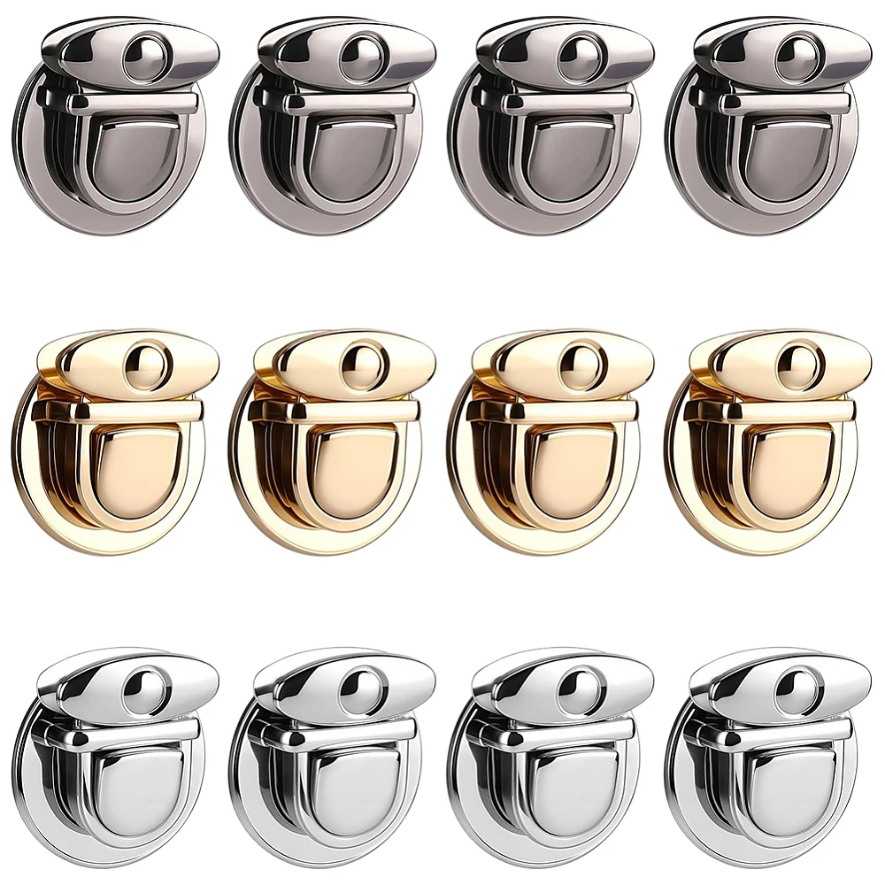 12Pcs 3 Colors Metal Tuck Push Lock Clasp Purse Thumb Lock Closure Catch Clasp Small Tongue Closure Duck Alloy Locks Buckle