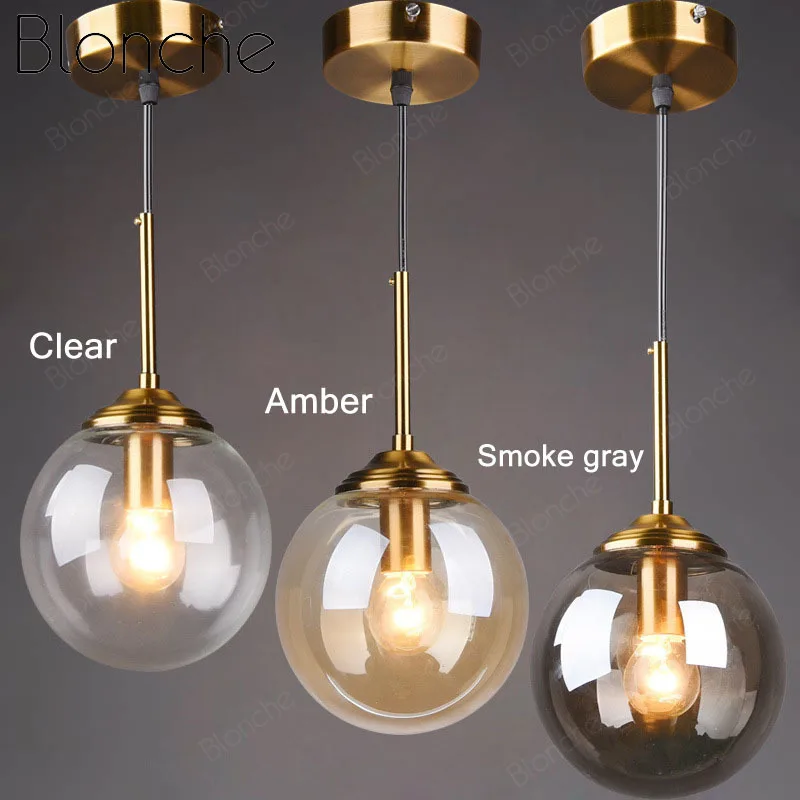 Noridic Led Pendant Lights Loft Hanging Lamp Gold Glass Light Fixtures for Living Room Bedroom Kitchen Luminaire Home Decor E14