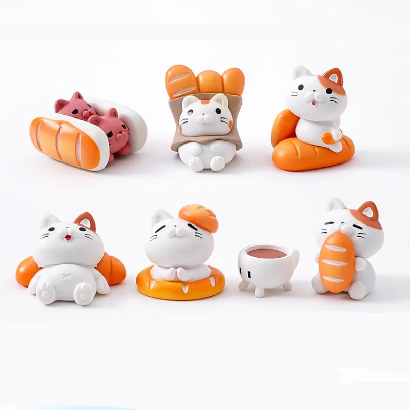 6pc süße Tee Brot Katze Tier Modell Home Dekoration PVC Handwerk Miniatur Figur kleine Bonsai Microlandscape Fee Garten Dekor