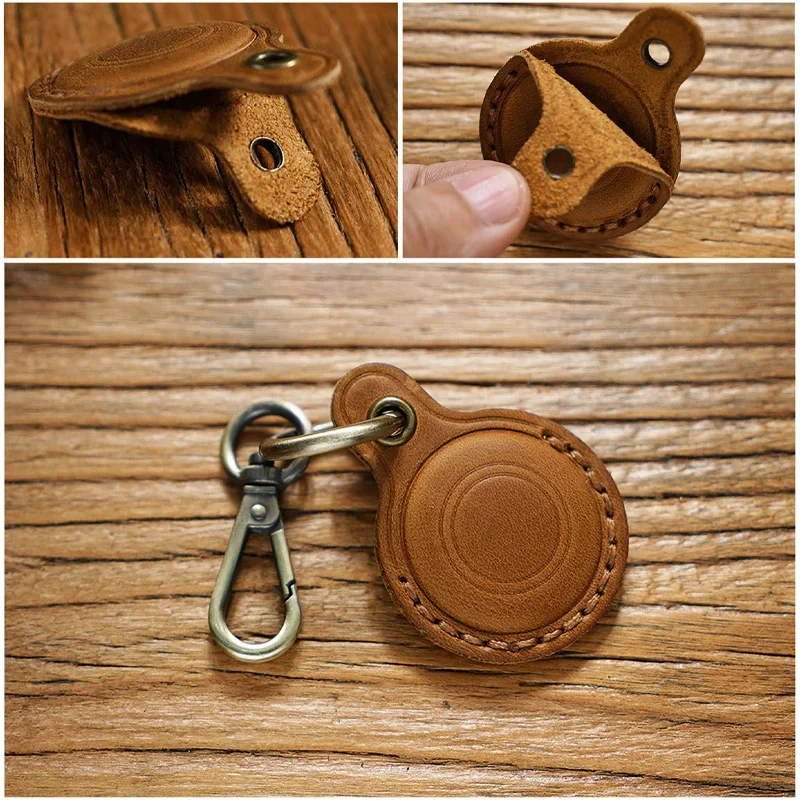 Retro Leather KeyRing For Apple Airtag Locator Tracker Device For Airtag Bracelet Anti-drop Protective Case Keychain Accessories