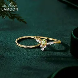 LAMOON Retro Crown Wedding Engagement Ring Natrual Peridot Ring Set For Women 925 Sterling Silver Gold Plated Fine Jewelry