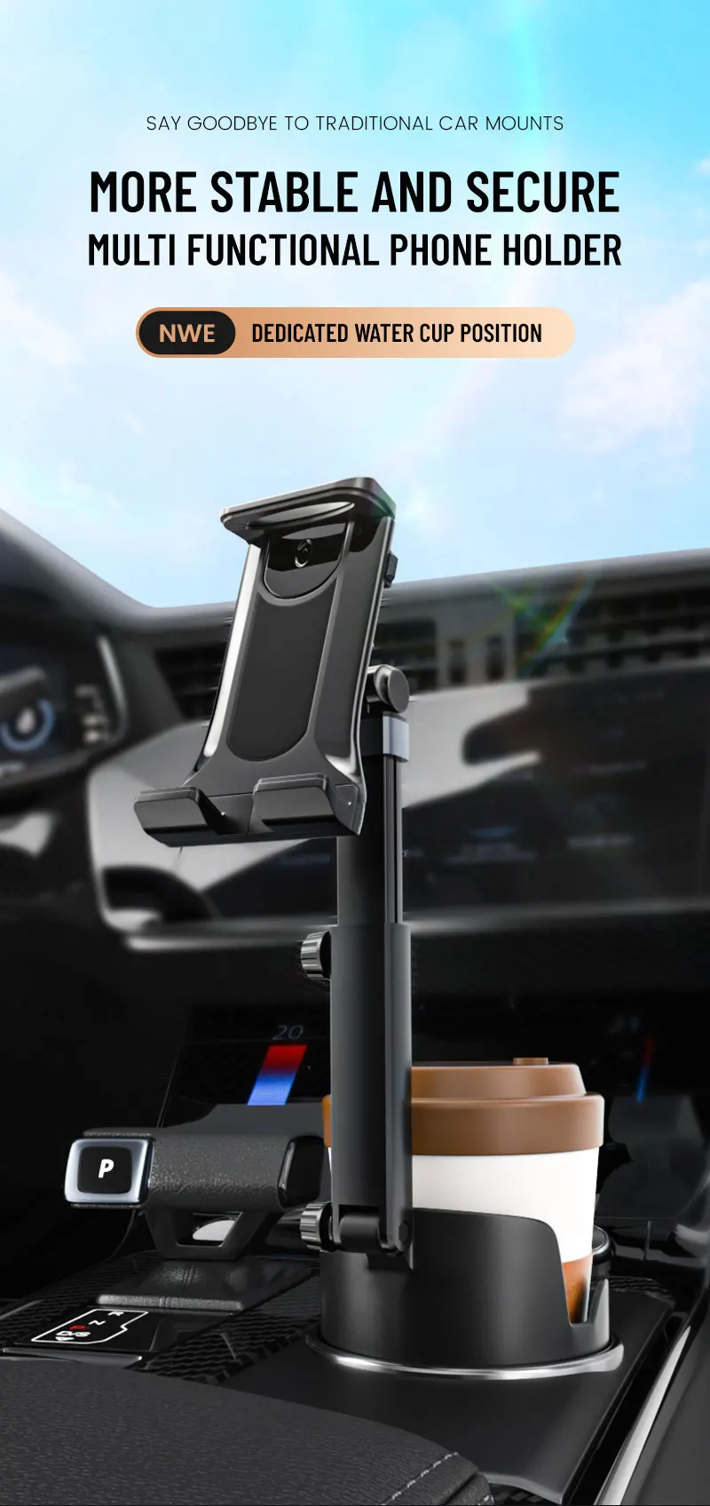 Auto-Getränkehalter Tablet- und Handyhalterung, Universeller Ständer für 4-13 Zoll Geräte, Sicherer Halter für Navigation und Beifahrerbetrachtung – Detail 1