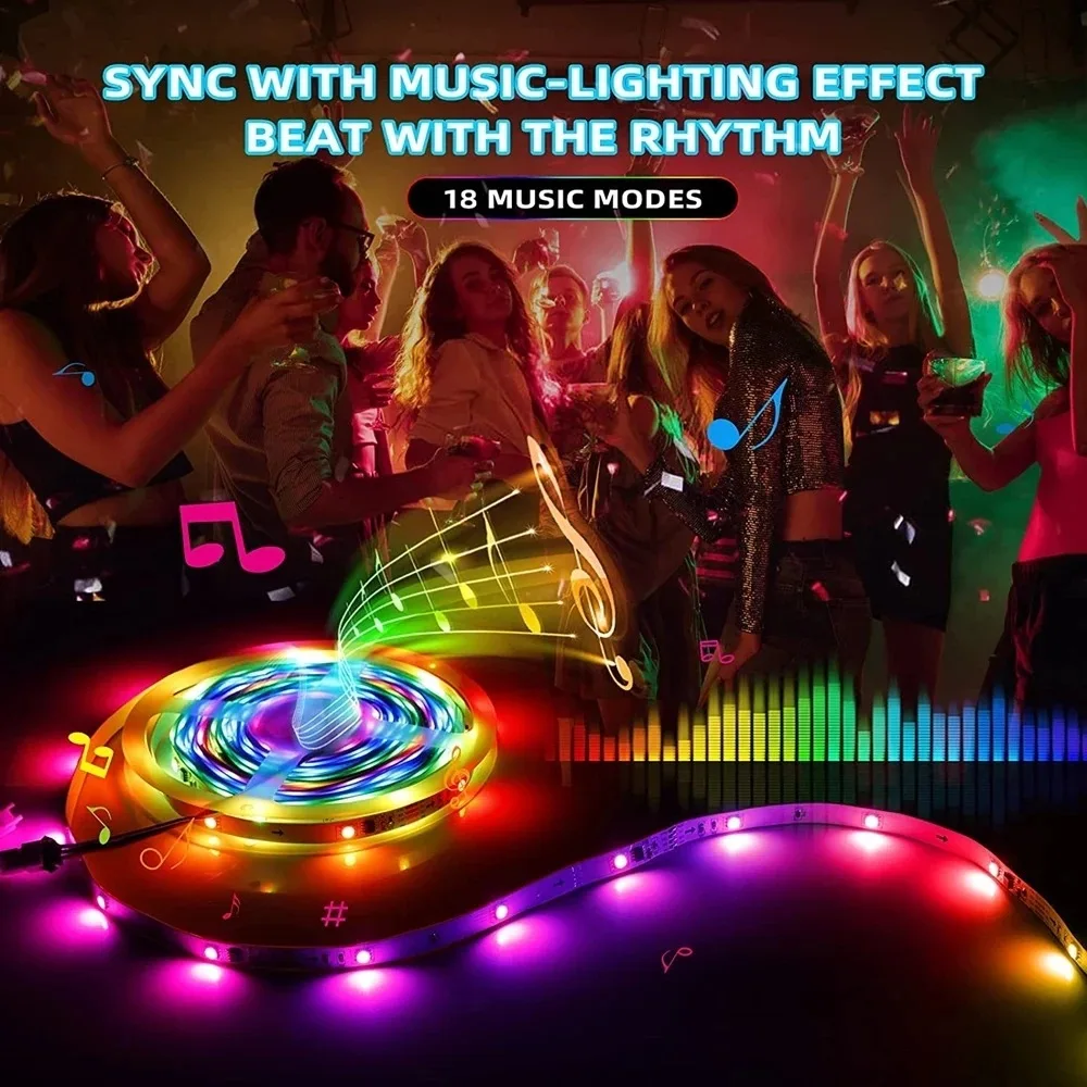 Tuya RGB LED Strip Lights 5V Smart LED Light with Music Sync RGB-IC Dreamcolor Chasing Strip Flexible Tape for Gaming Room Party
