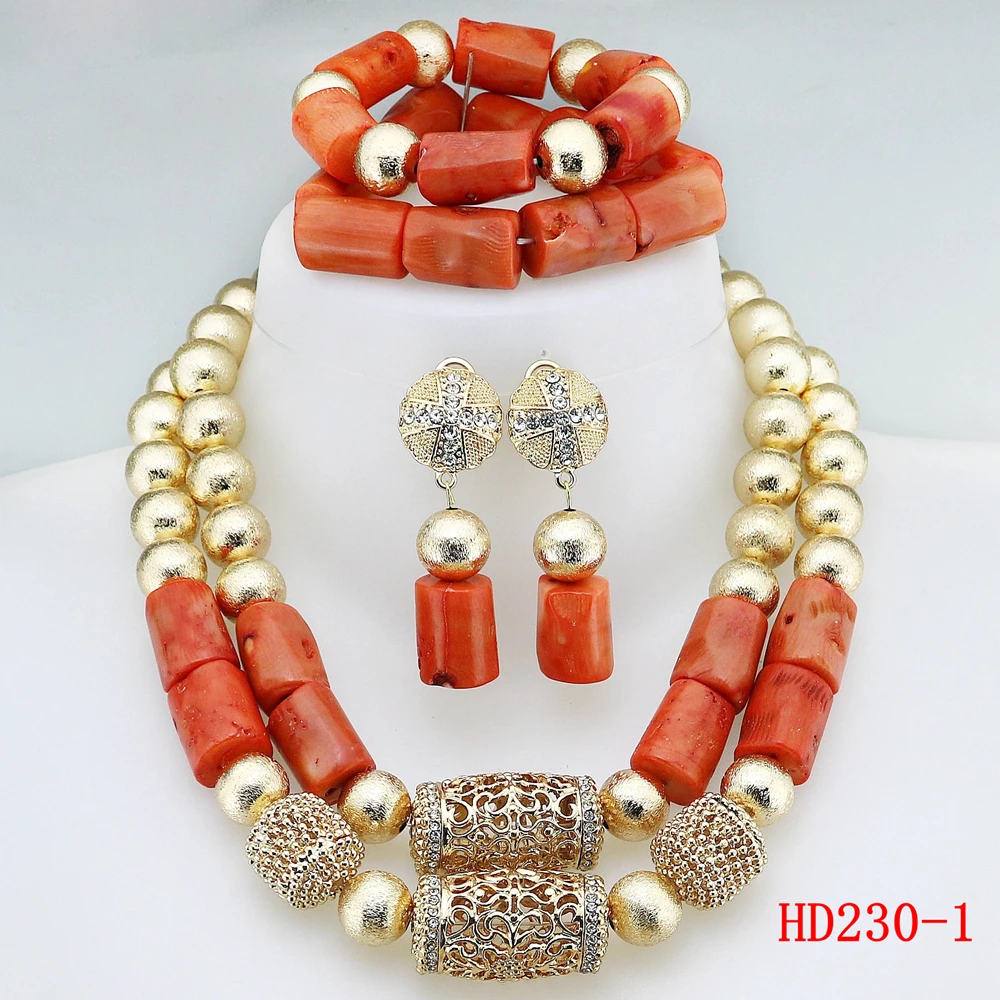 Luxury Original Orange Coral Bead Necklace Nigerian Bride Wedding Jewelry Set