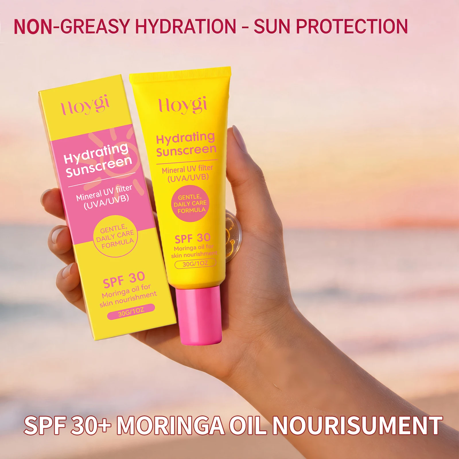Hydrating Sunscreen Spf30 Moringa Oil UV Protection Prevents Sunburn Lightweight Non Greasy Nourishing Skin Face and Body Care