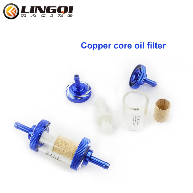 LING QI 6mm CNC Aluminum Alloy Copper Core Motorcycle Gas Fuel Gasoline Oil Filter For ATV Dirt Pit Bike Motocross Accessories