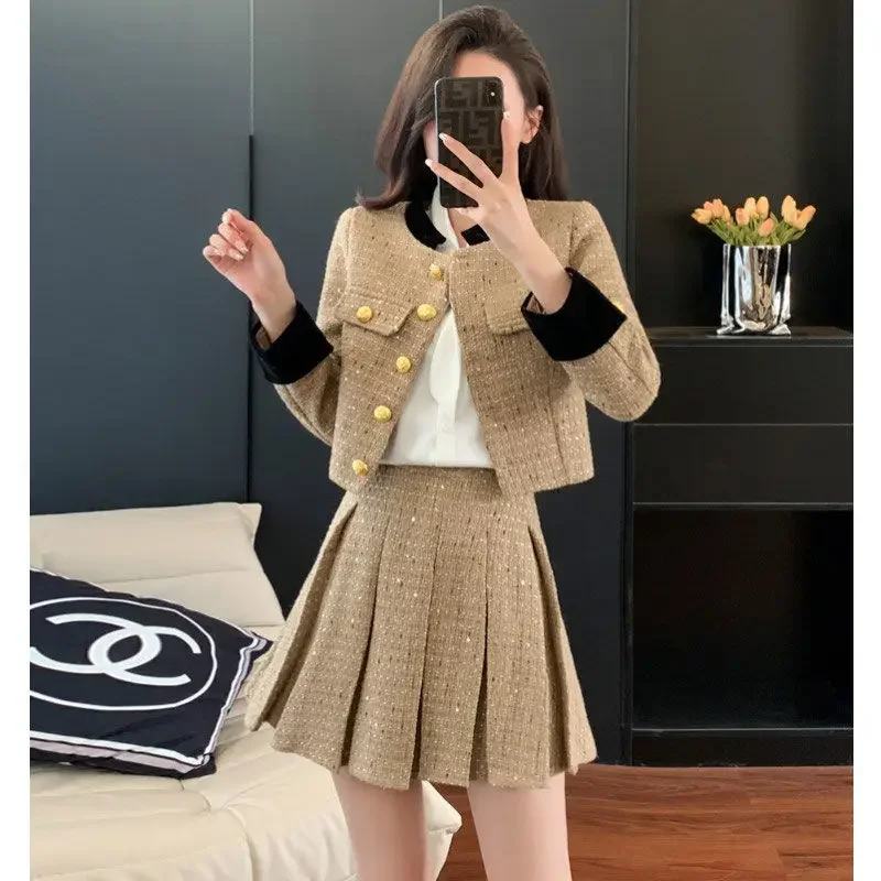 Chic Style Fashion Set for Women Autumn and Winter 2024 Petite Socialite Two-Piece Skirt Outfit Girl Female Office Lady Clothing