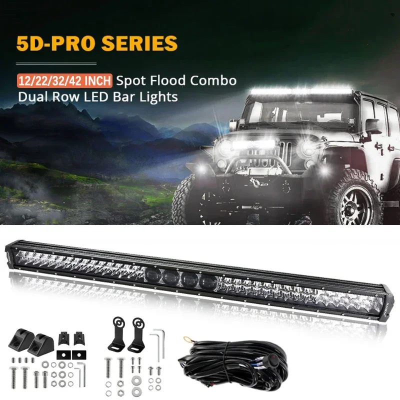 Auxbeam 12/22/32/42 Inch 5D Pro Series Combo Beam LED Work Light Bar for Truck Pickup Offroad