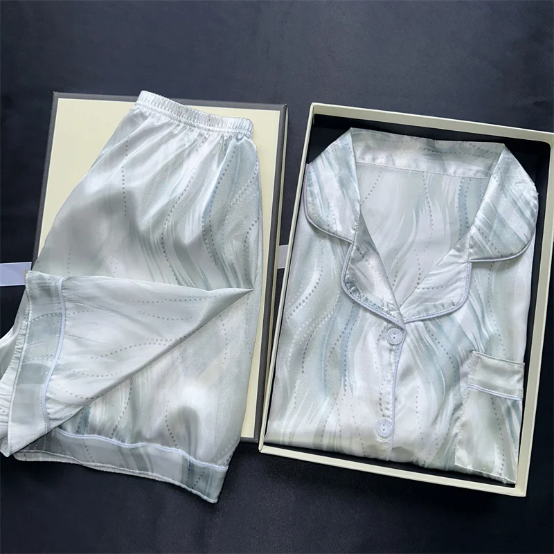 

Пижамный комплект из искусственного шелка, женские шорты с геометрическим рисунком и топ с короткими рукавами, одежда для сна с v-образным вырезом и принтом, одежда для дома из искусственных пятен, домашняя одежда, пижамы