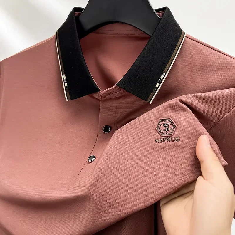 

Luxury Brand Men's Embroidered Polo Shirt With Fashionable Letter Print Short Sleeved Summer New Silk Breathable Casual T-sh