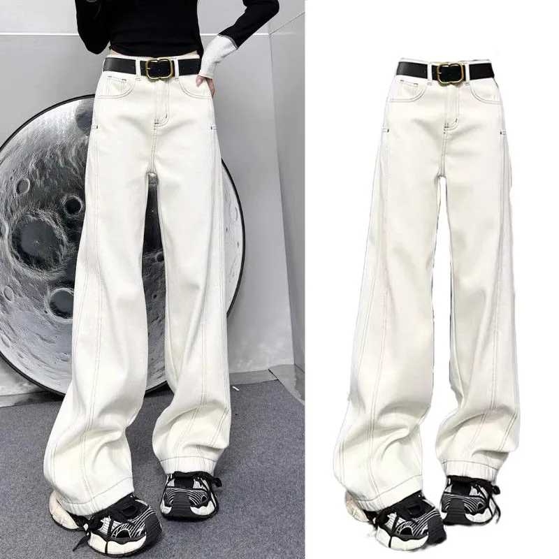 

Женские джинсы Light Wa прямого кроя с широкими штанинами, осенне-зимняя новинка, свободные, стройнящие, в пол, повседневные брюки