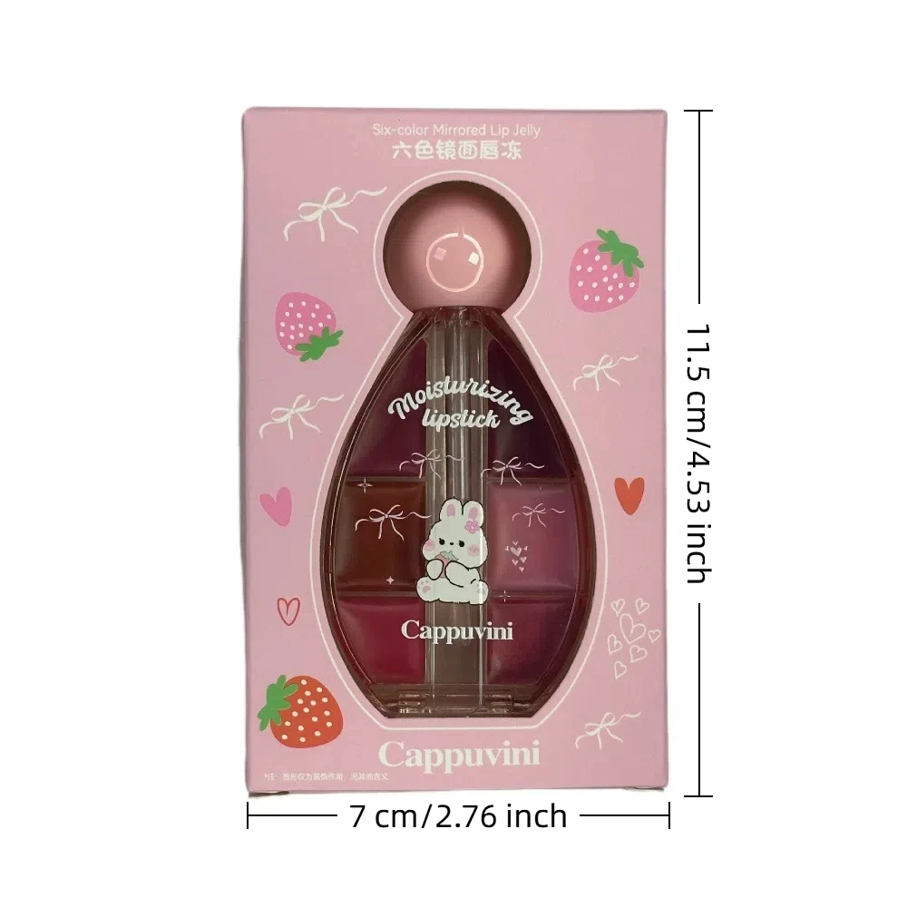 Fashion 6-Color Lip Tint Mirror Crystal Jelly Silicone Lip Brush Lip Gloss Makeup Palette Moisturizing Lip Makeup Gift