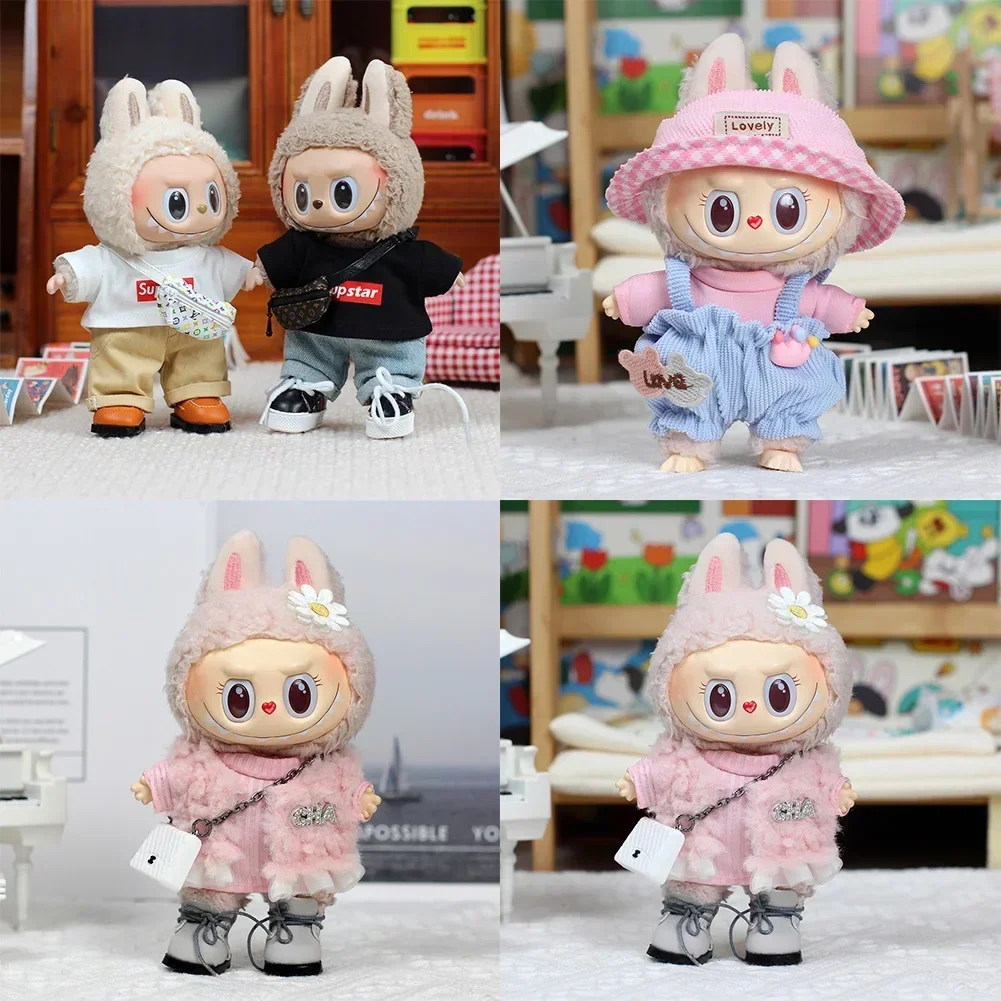 For 17cm Labubu outfit clothes vinyl face doll clothes Macaron best decoration fashion cloth[Clothes only]