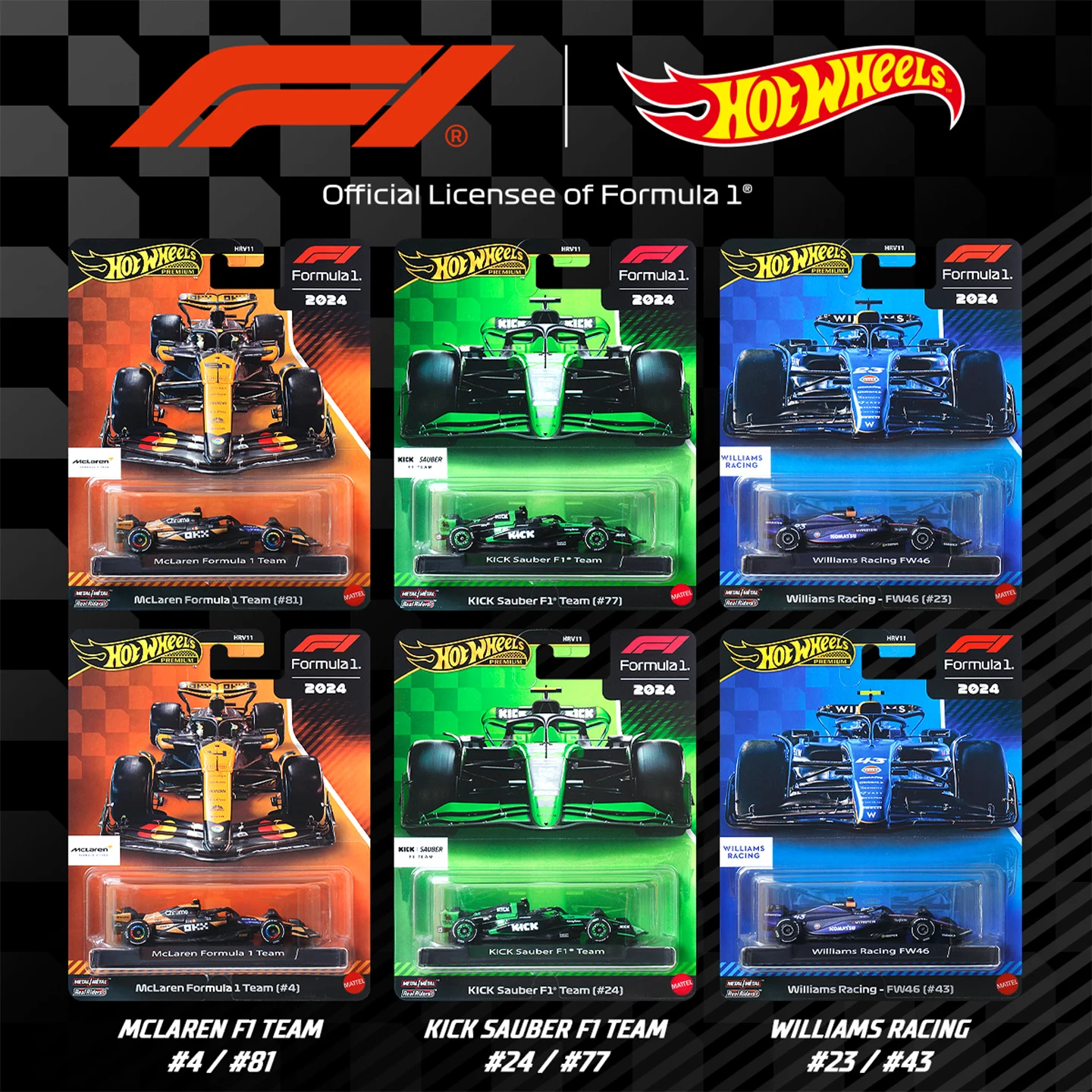 En Stock nouveau 1/64 Hot Wheels voiture or étiquette série formule 1 Mclaren Sauber Williams équipe Collection alliage voitures modèle cadeau jouet