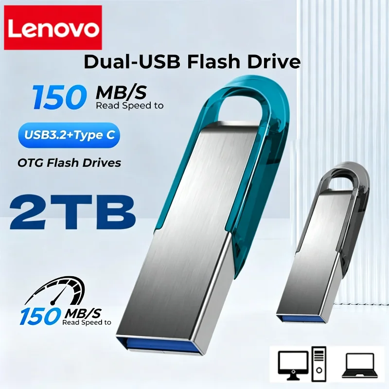 Lenovo 2TB USB 3.2 Metal Flash Drives Super High Speed Pendrive 1TB 512GB Pen Drives Portable USB Stick For Car Phone Computer