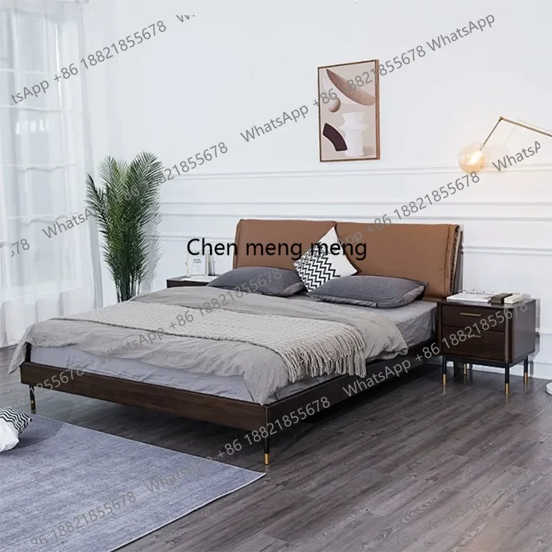 

Hot sales Minimalist leather bed Modern simple small flat edge bed High-end double bed