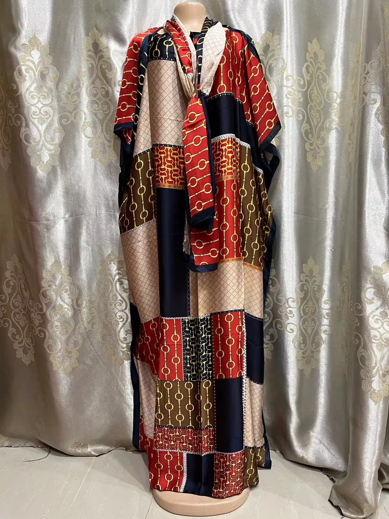 2022 New Style Fashion Oversize African Women Clothing Dubai Dashiki Abaya Free Size Print Design With Scarf Loose Long Dress