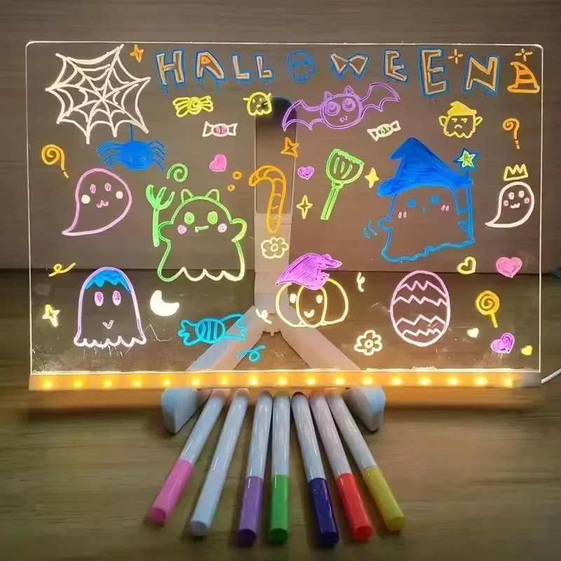 

Drawing Board Acrylic LED Message Board Erasable USB Drawing Board Advertising for Creative Activities with Stand Birthday Gift