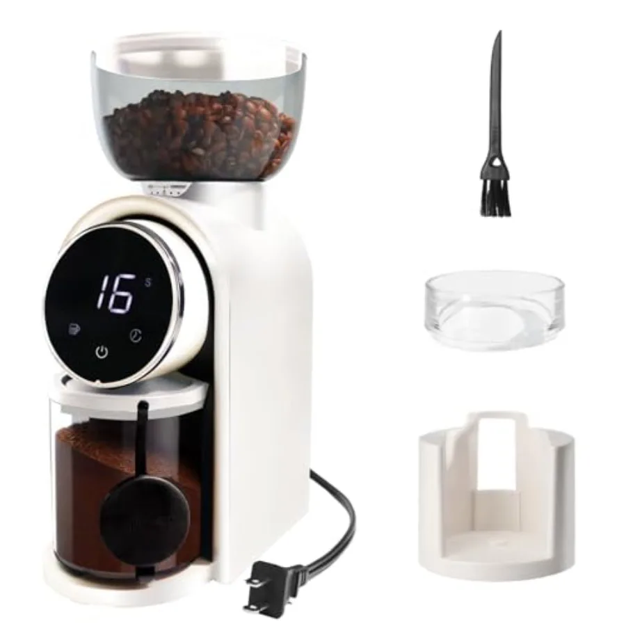 

Electric Coffee Grinder Touchscreen 2-14 Cup Conical Burr Coffee Grinder with 25 Grinding Settings Cleaning Brush Grindable Esp