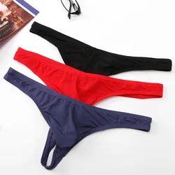 Men's Sexy Thong Pouch Ultra Thin Ice Silk Underwear Transparent Quick-dry Low Rise G-String Bikini Plus Size Breathable Briefs