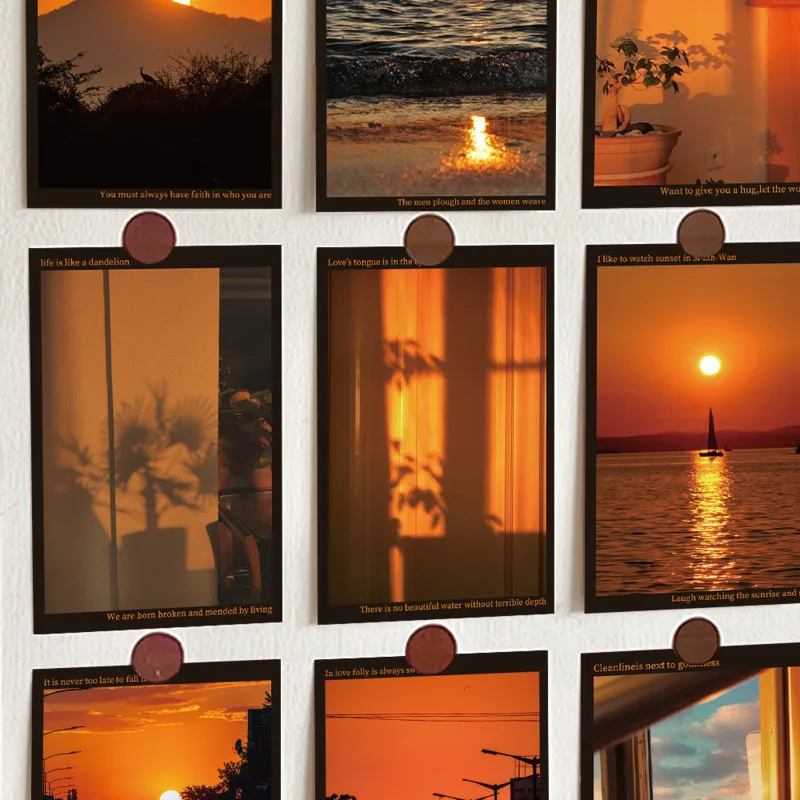 Ins bonito pôr do sol cenário postal, coração quente mensagem cartão, adereços foto, fundo da parede, cartão decorativo, 10 folhas