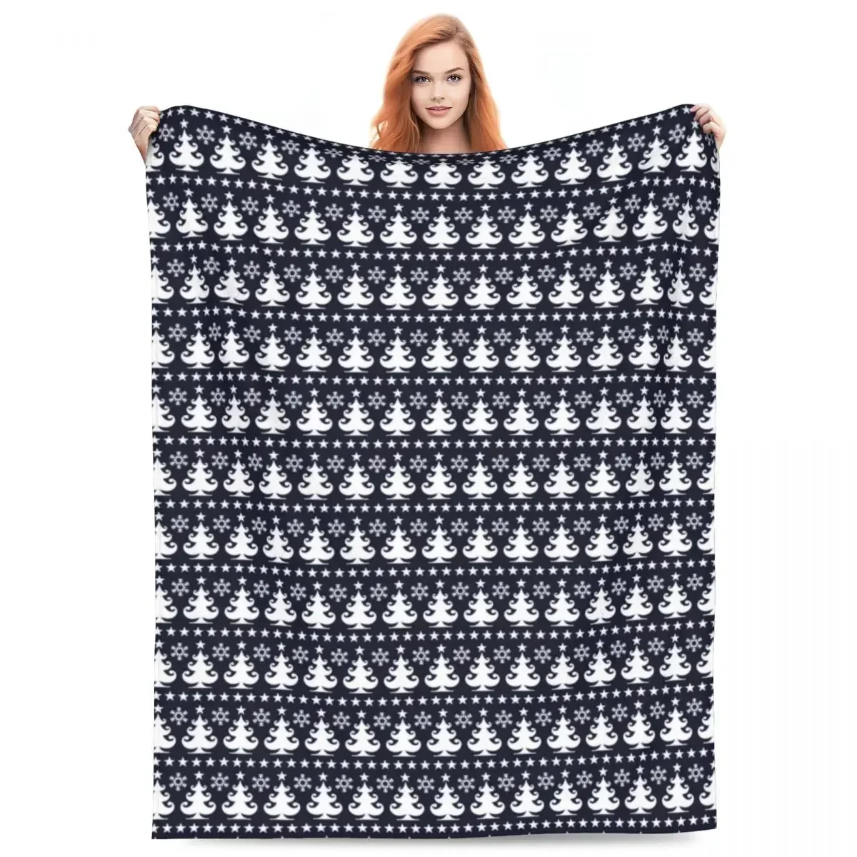 

Soft Durable Blanket Camping Christmas Trees Throw Blanket Blue and White Flannel Bedspread Couch Chair Novelty Sofa Bed Cover