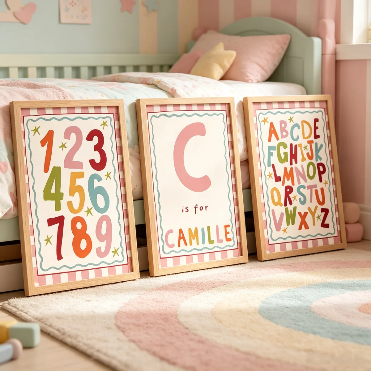 3pcs/set Custom Educational Enlightenment Canvas Prints Poster Personalised Custom Name Alphabet Kid's Room Nursery Home Decor