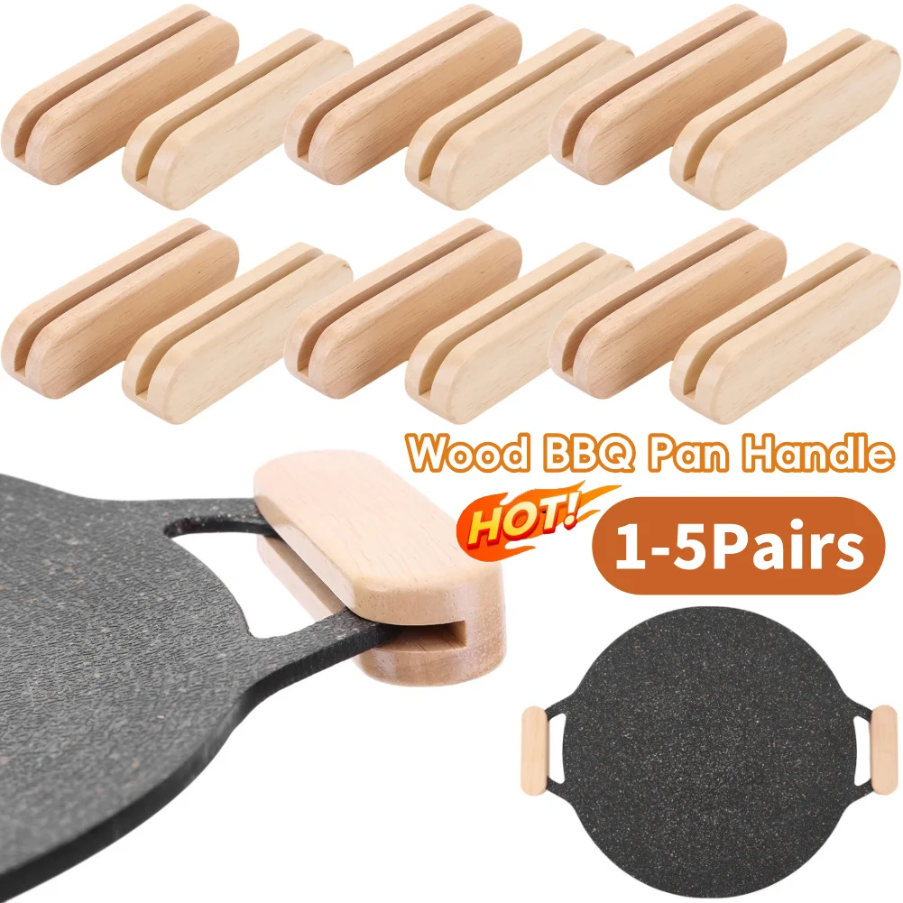 2 unids/set sartén de madera maciza con mango aislado, asas aisladas, mango de madera antiescaldaduras para utensilios de cocina, sartén para salsa, sartén para asar