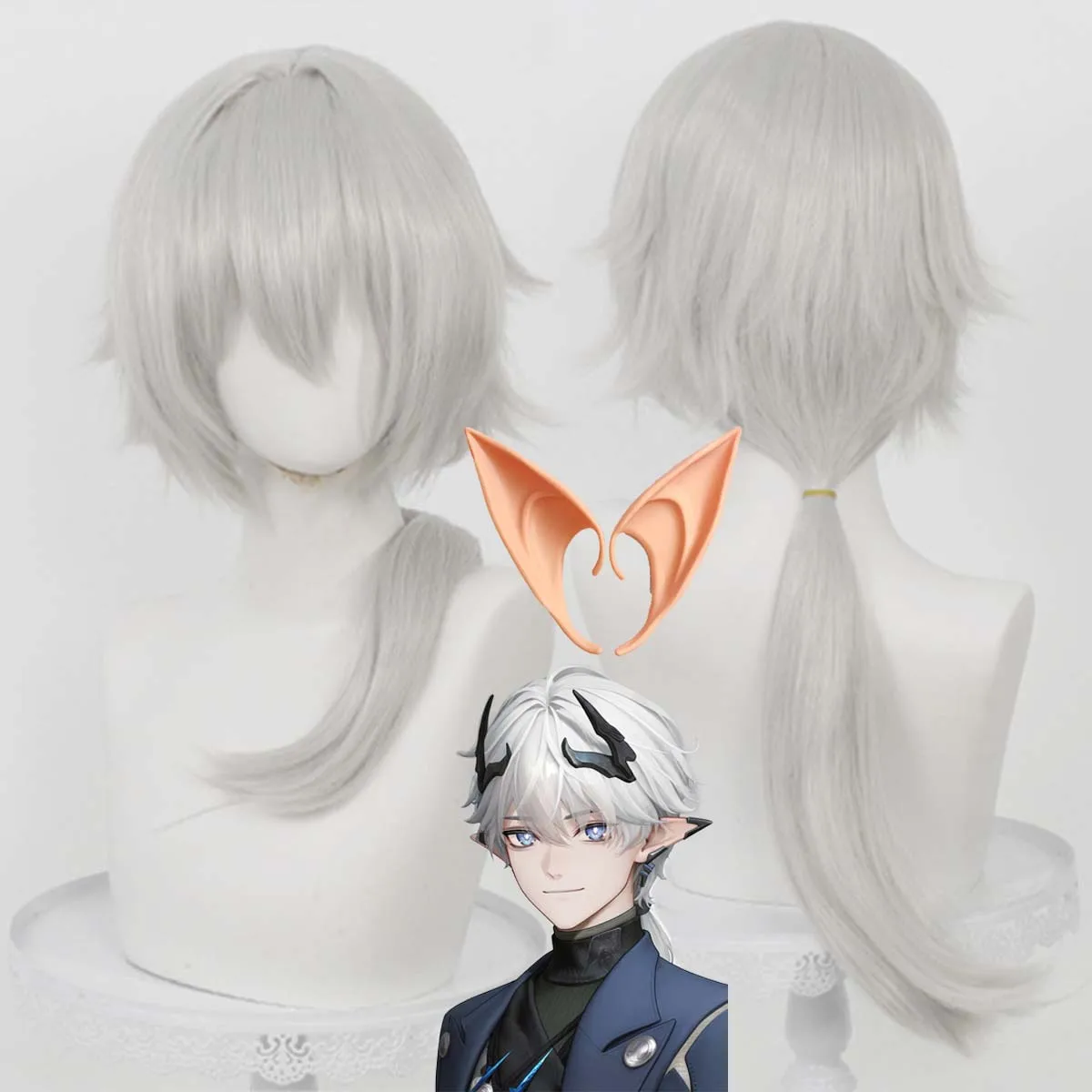 

Halloween Role Play Party Game Arknights Ardashir Cosplay Silver Gray Synthetic Hair Wig