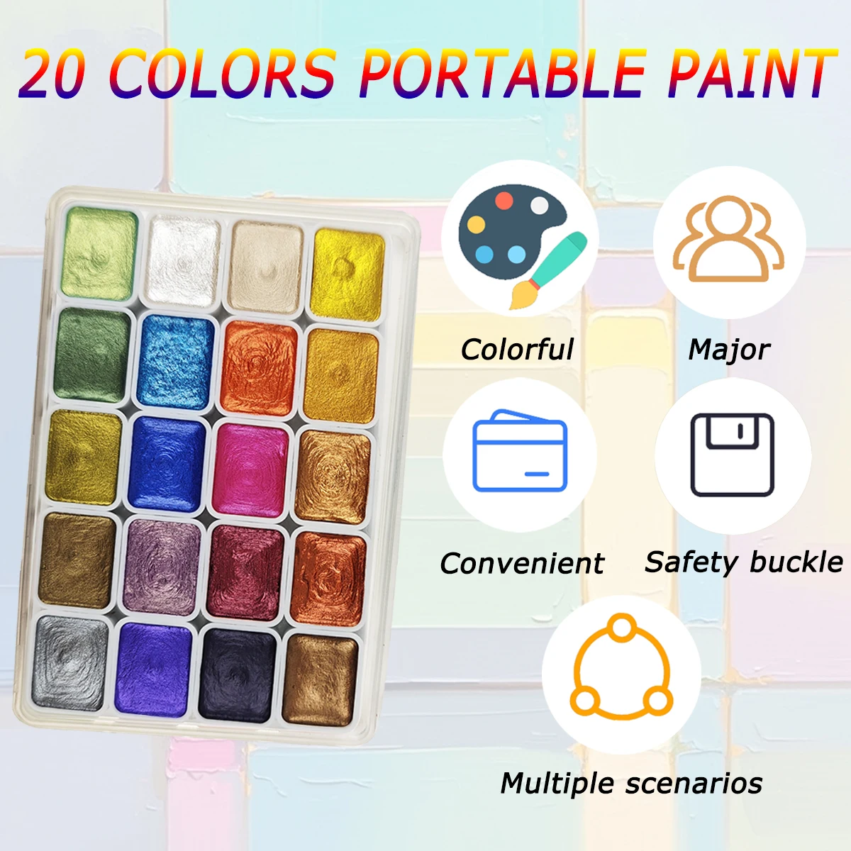 20 لونًا من ألوان مائية لؤلؤية، صبغة دونهوانغ، تغليف صلب للرسم الصيني، خط ثانغكا، رسم ملون، إلخ