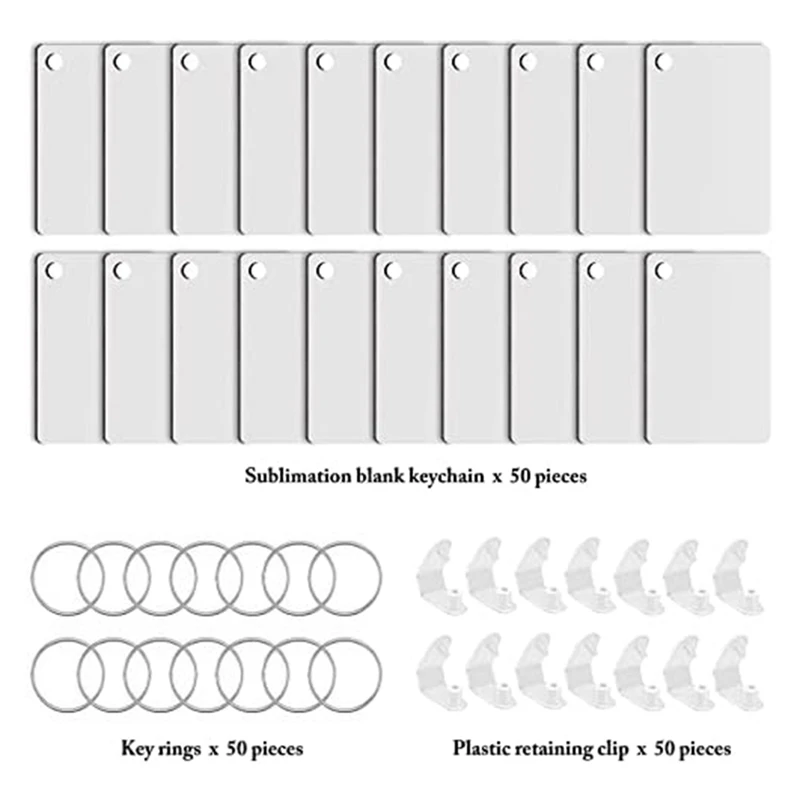 50 Pieces White MDF Rectangle Sublimation Blanks Keychain Blank MDF Board Key Rings Blanks