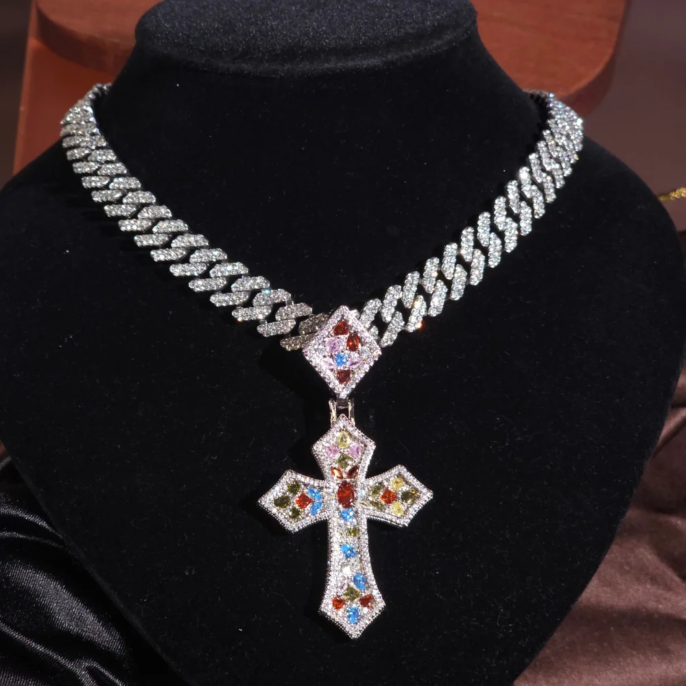 

ICEC красочный CZ крест хип-хоп кулон инкрустированный 5A + цирконий модная кубинская цепочка ожерелье роскошные ювелирные изделия подарок для мужчин леди день рождения