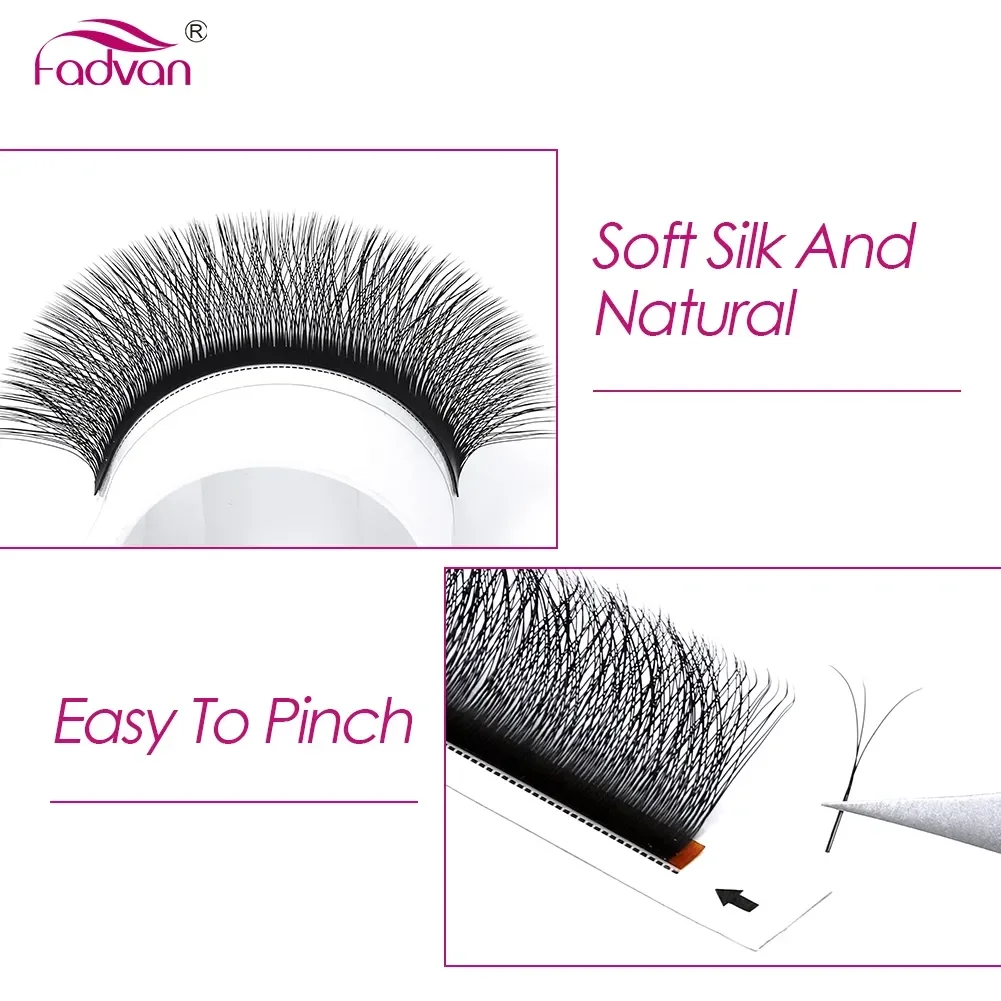 Fadvan 3D W Lashes 0.07 D Premade W Fan Lash Extensions Natural Soft Black W Style Lashes Faux Mink Individual Lashes