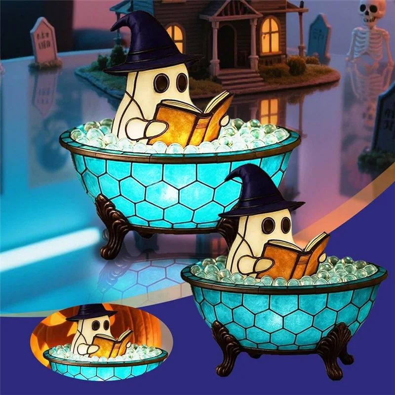 ABZV-Ghost Bathtub Bubble Bath Lamp Halloween Night Light, Cute Led For Bathroom Decor,Spooky Reading Light