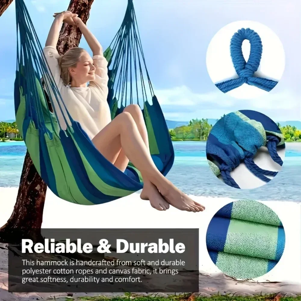 Comfortable canvas hammock chair durable indoor/outdoor swing seat for garden, patio, camping, home leisure image 6